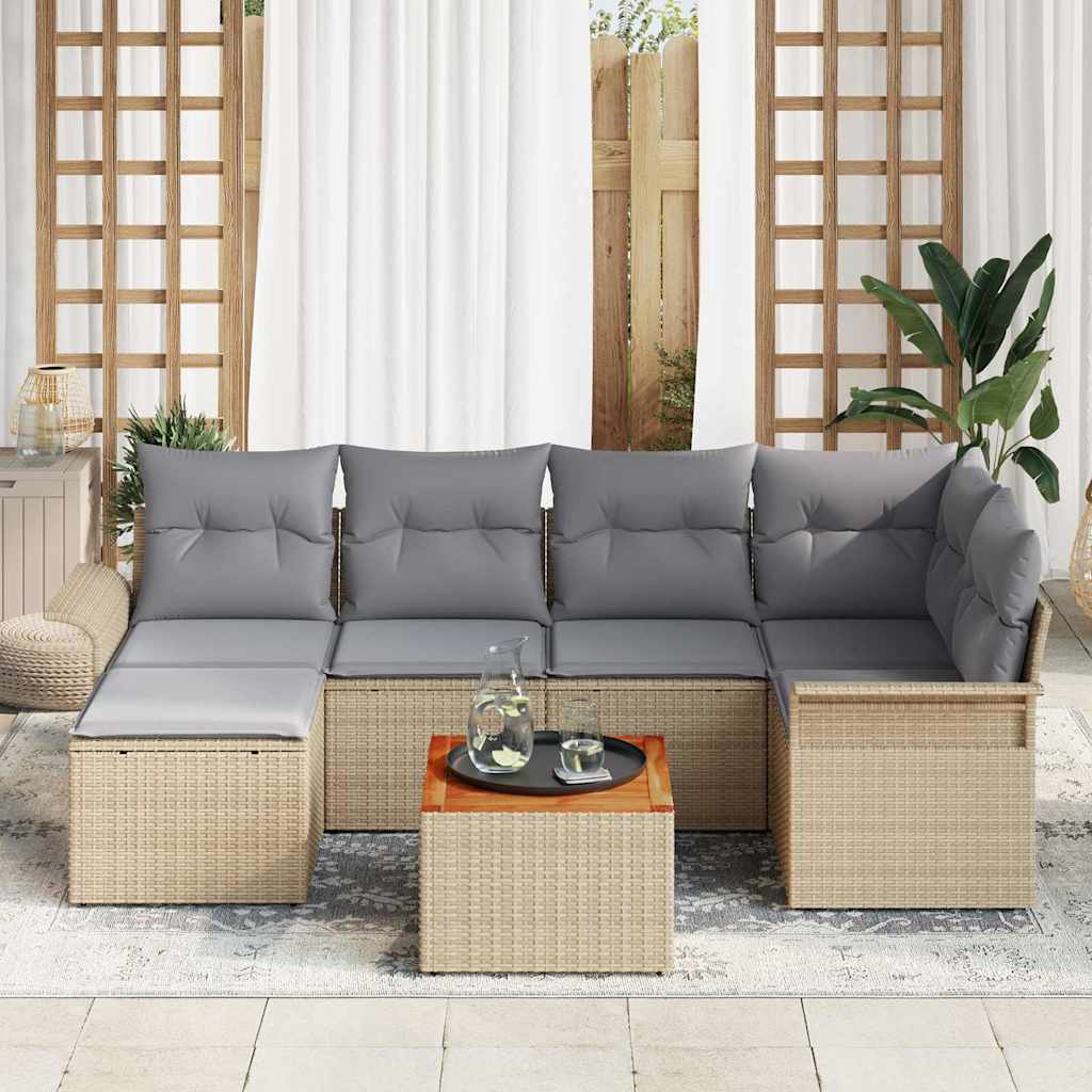 Gartensofa-set 7 pcs Beige und Hellgrau Poly-Rattan