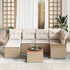 Gartensofa-set mit Speicher 7 pcs Beige und Creme Poly-Rattan