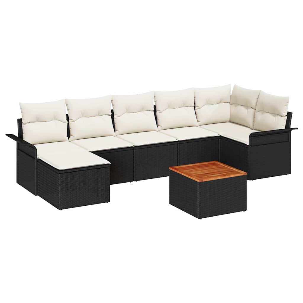 Gartensofa-set mit Speicher 8 pcs Schwarz und Creme Poly-Rattan