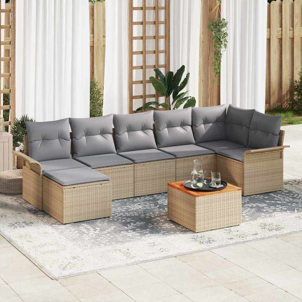 Gartensofa-set 8 pcs Beige und Hellgrau Poly-Rattan