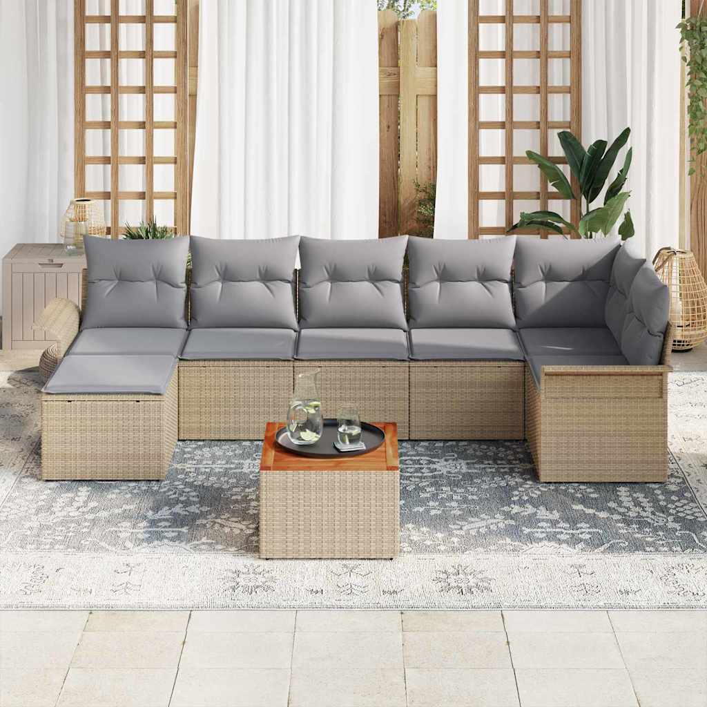Gartensofa-set 8 pcs Beige und Hellgrau Poly-Rattan