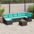 Gartensofa-set 8 pcs Schwarz und Türkis Poly-Rattan