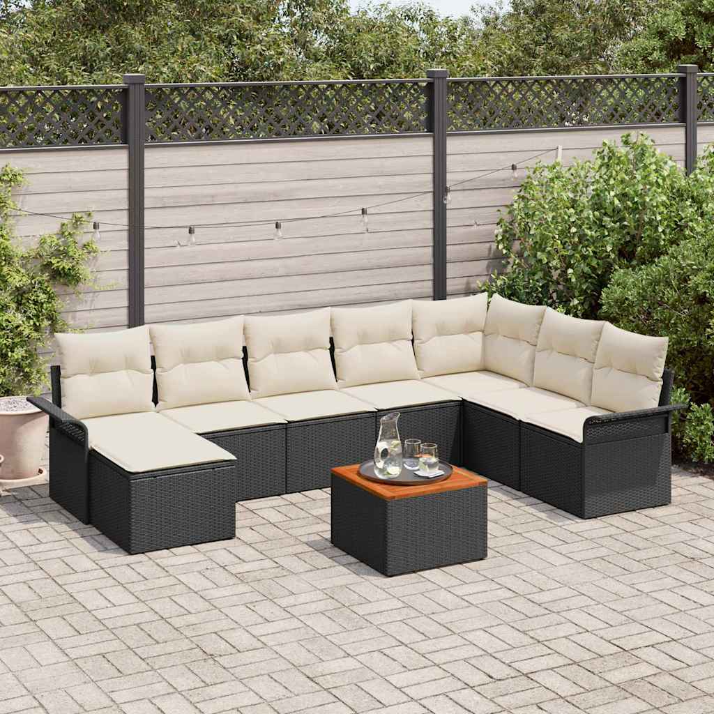 Gartensofa-set mit Speicher 9 pcs Schwarz und Creme Poly-Rattan