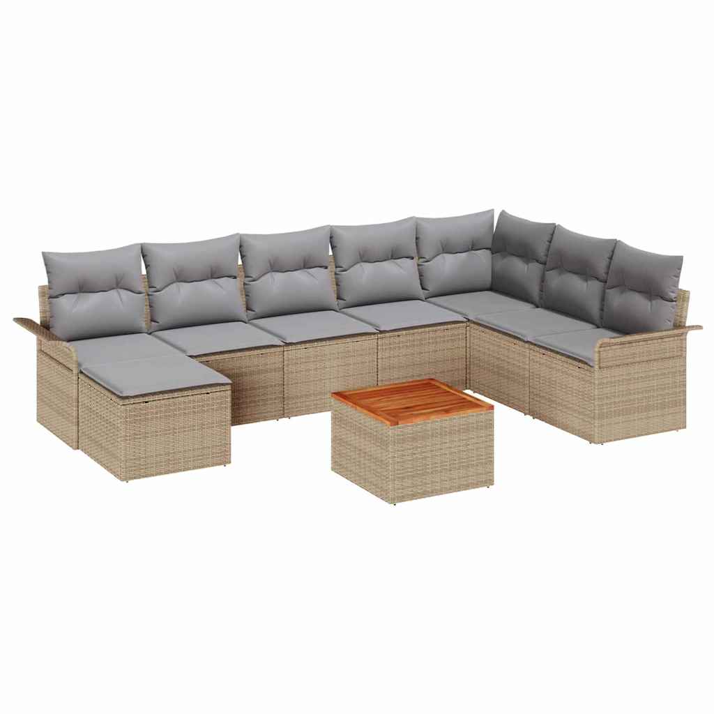 Gartensofa-set 9 pcs Beige und Hellgrau Poly-Rattan