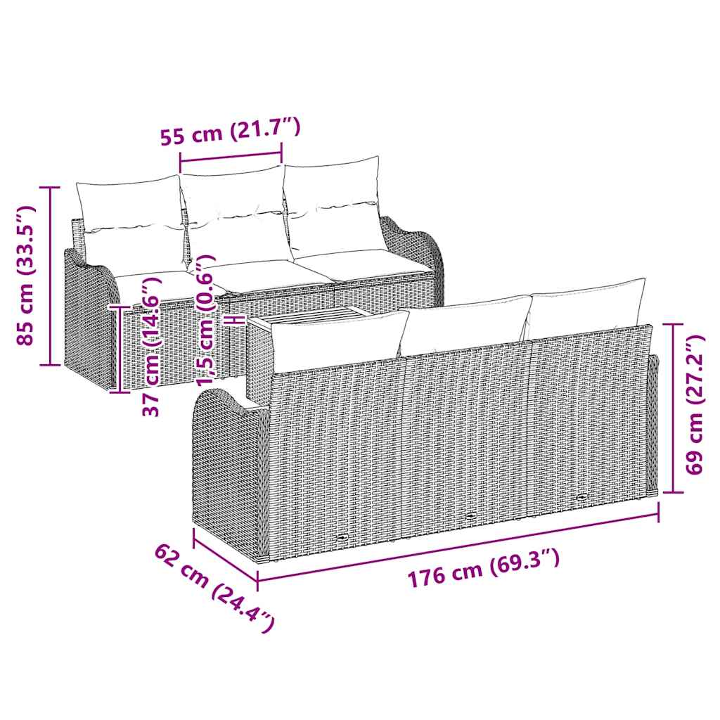 Gartensofa-set 7 pcs Beige und Hellgrau Poly-Rattan