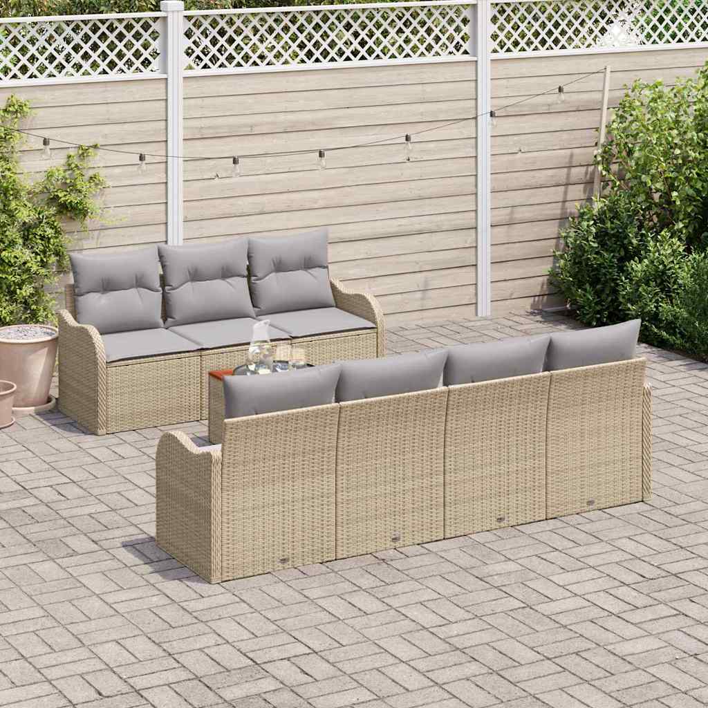 Gartensofa-set 8 pcs Beige und Hellgrau Poly-Rattan
