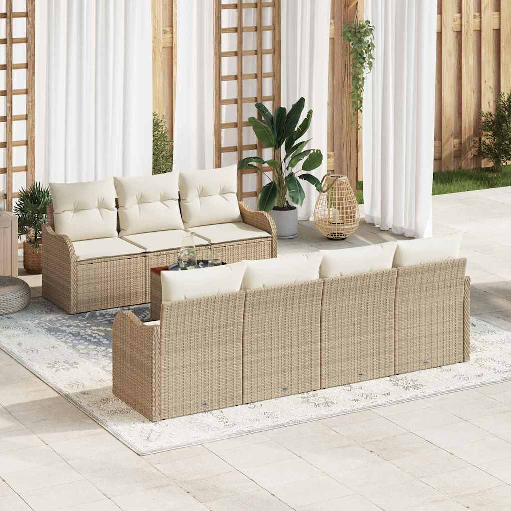 Gartensofa-set mit Speicher 8 pcs Beige und Creme Poly-Rattan