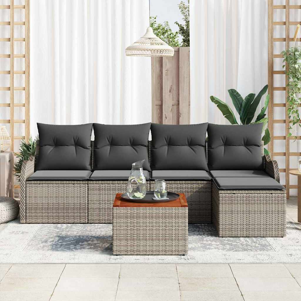 Gartensofa-set mit Speicher 6 pcs Grau Poly-Rattan