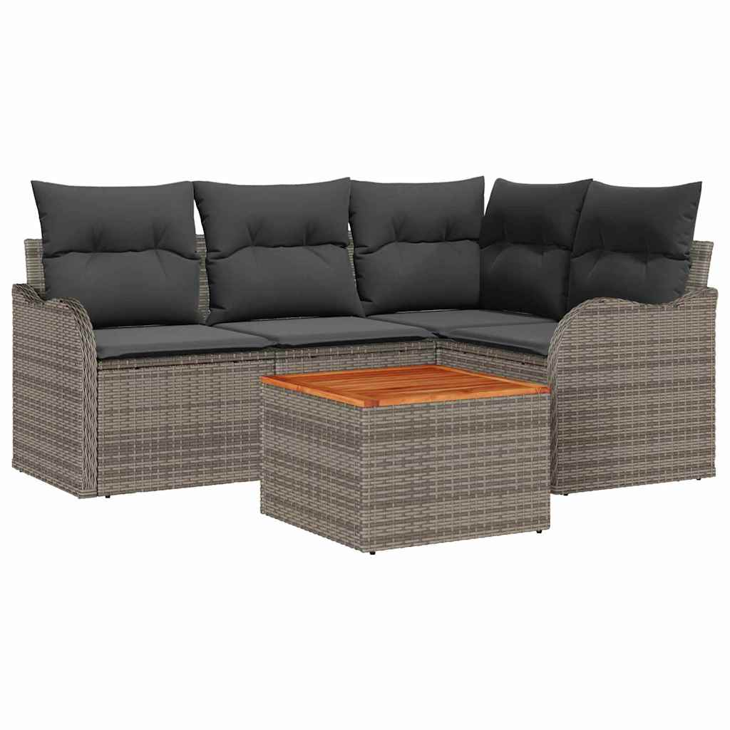 Gartensofa-set mit Speicher 5 pcs Grau Poly-Rattan