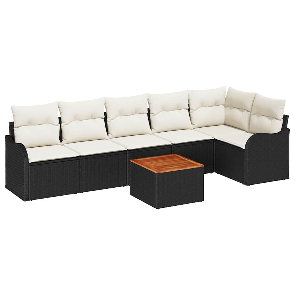 Gartensofa-set mit Speicher 7 pcs Schwarz und Creme Poly-Rattan