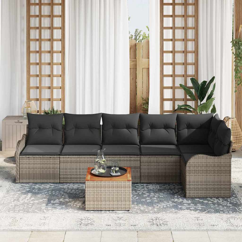 Gartensofa-set mit Speicher 7 pcs Grau Poly-Rattan