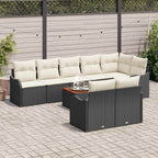 Gartensofa-set mit Speicher 9 pcs Schwarz und Creme Poly-Rattan