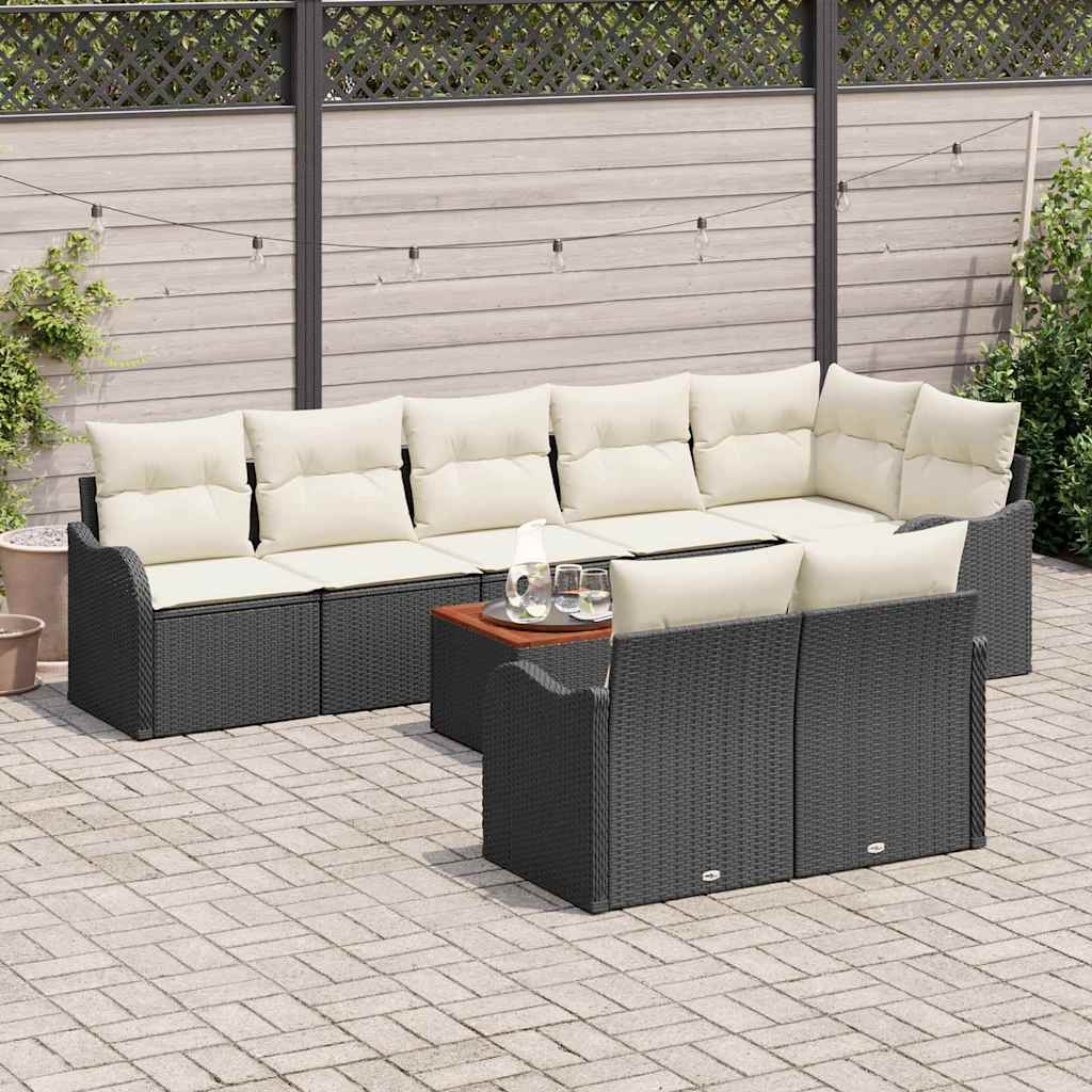 Gartensofa-set mit Speicher 9 pcs Schwarz und Creme Poly-Rattan