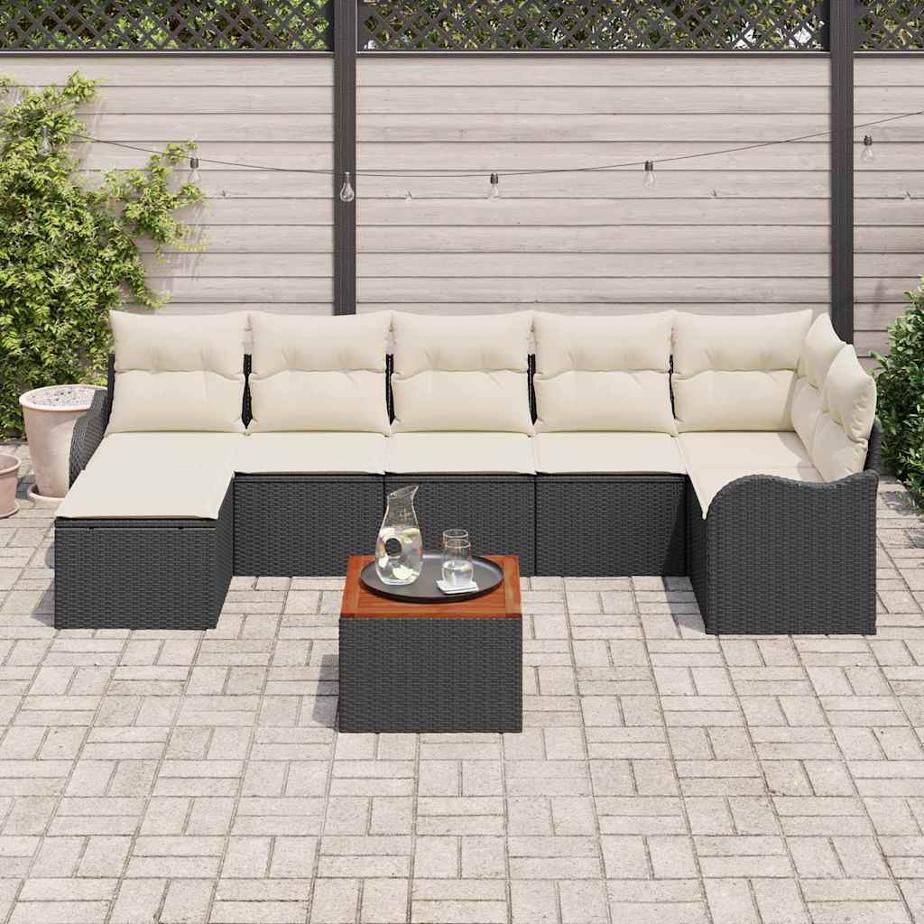 Gartensofa-set mit Speicher 8 pcs Schwarz und Creme Poly-Rattan