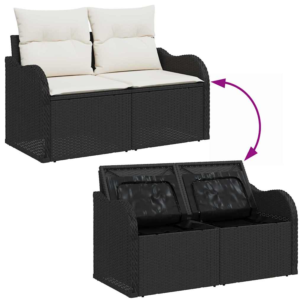 Gartensofa-set mit Speicher 9 pcs Schwarz und Creme Poly-Rattan
