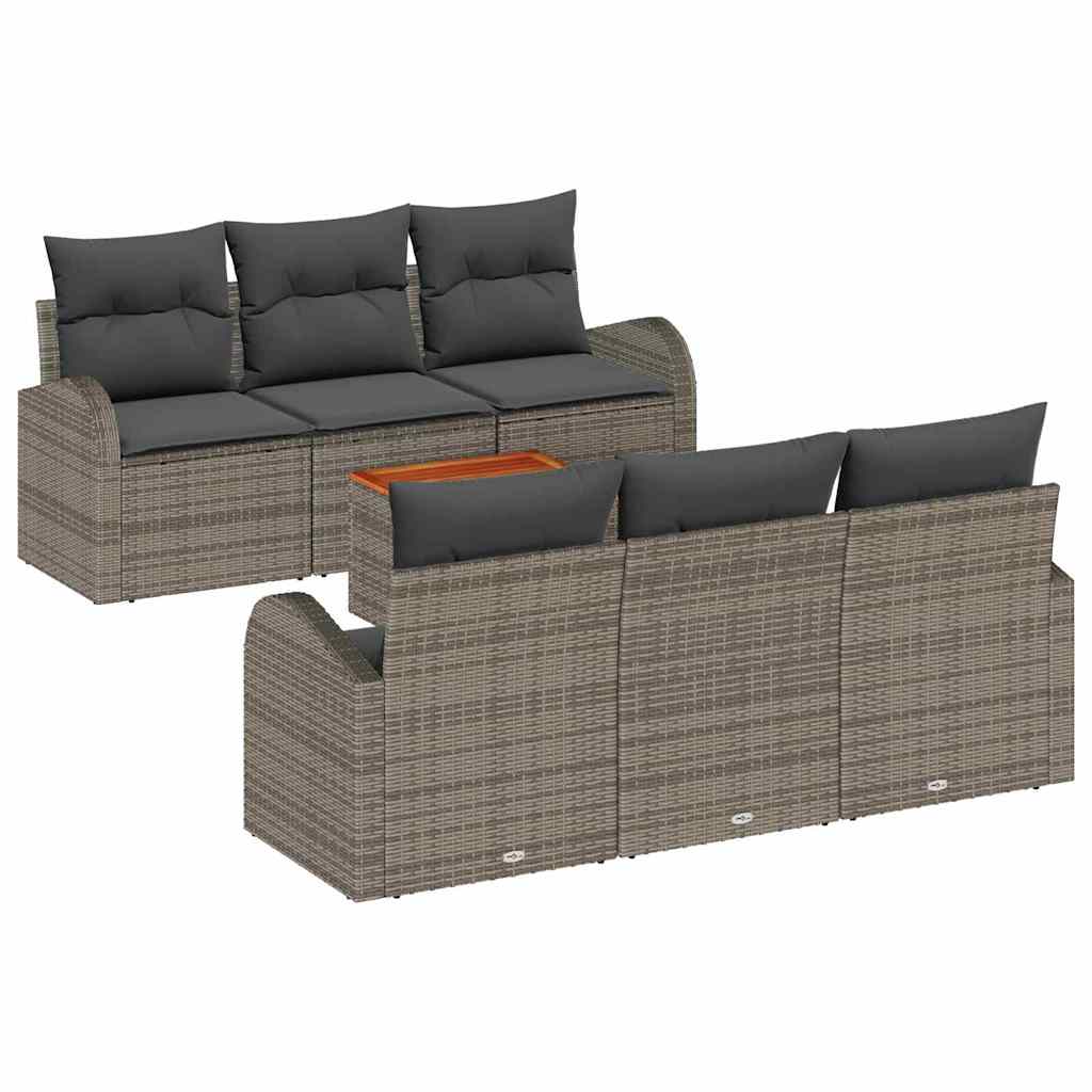 Gartensofa-set mit Speicher 7 pcs Grau Poly-Rattan