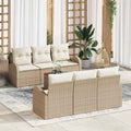 Gartensofa-set mit Speicher 7 pcs Beige und Creme Poly-Rattan