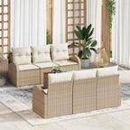 Gartensofa-set mit Speicher 7 pcs Beige und Creme Poly-Rattan