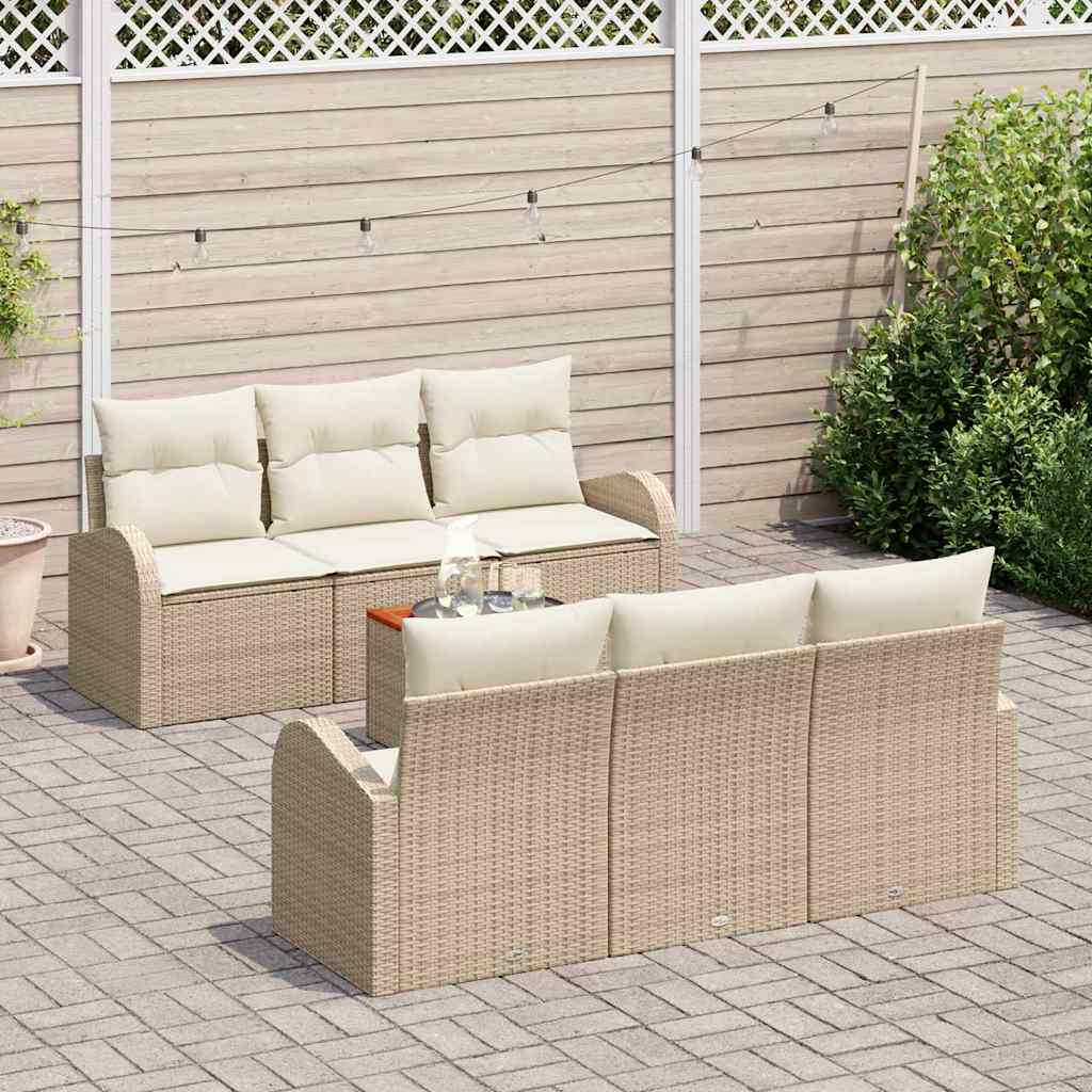 Gartensofa-set mit Speicher 7 pcs Beige und Creme Poly-Rattan