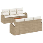 Gartensofa-set mit Speicher 7 pcs Beige und Creme Poly-Rattan