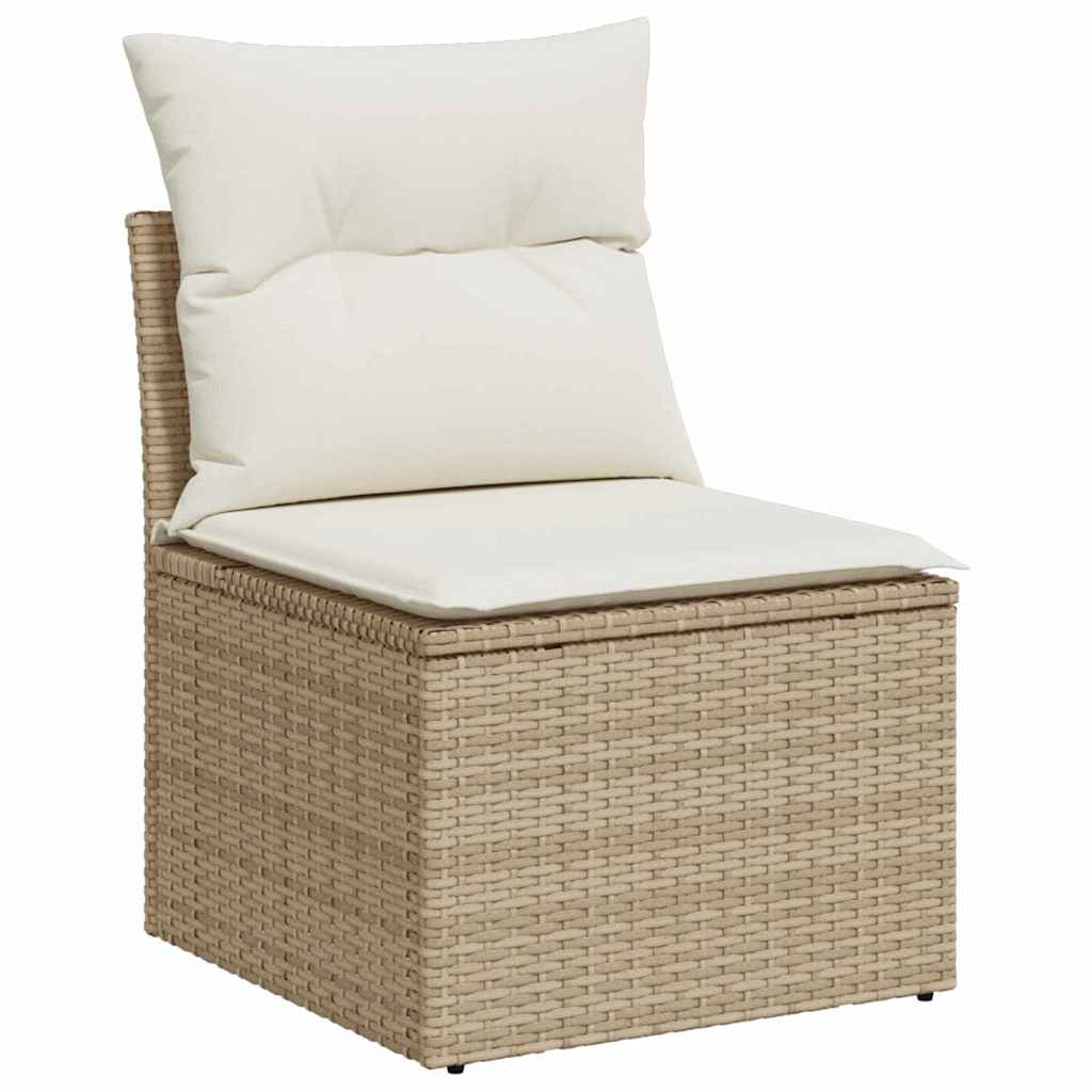Gartensofa-set mit Speicher 7 pcs Beige und Creme Poly-Rattan