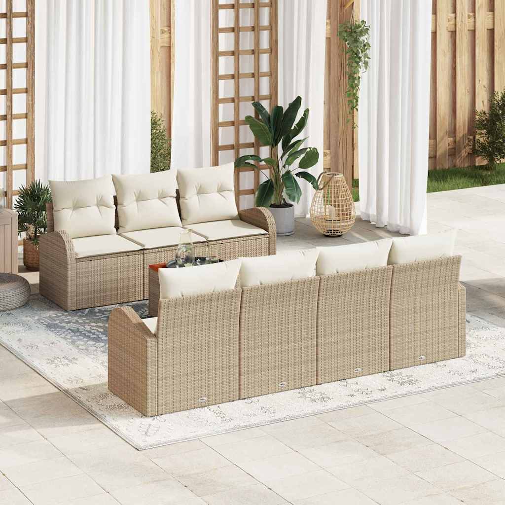 Gartensofa-set mit Speicher 8 pcs Beige und Creme Poly-Rattan