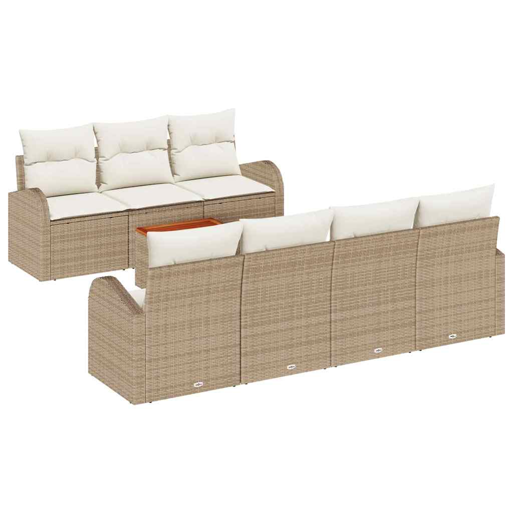 Gartensofa-set mit Speicher 8 pcs Beige und Creme Poly-Rattan