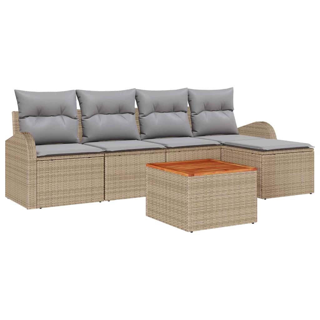 Gartensofa-set 6 pcs Beige und Hellgrau Poly-Rattan