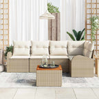 Gartensofa-set mit Speicher 6 pcs Beige und Creme Poly-Rattan