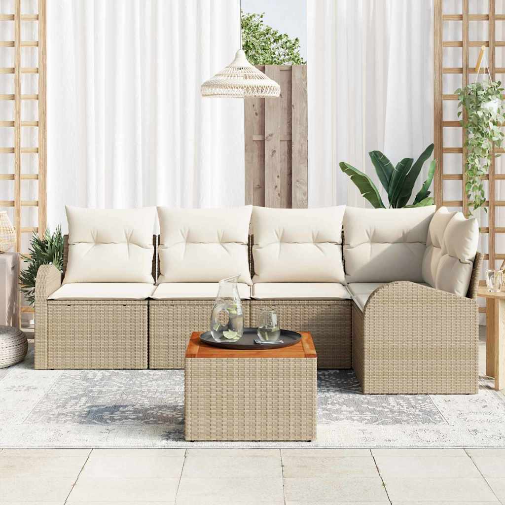 Gartensofa-set mit Speicher 6 pcs Beige und Creme Poly-Rattan