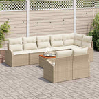 Gartensofa-set mit Speicher 9 pcs Beige und Creme Poly-Rattan