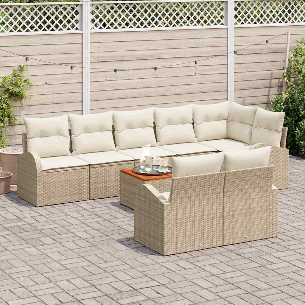 Gartensofa-set mit Speicher 9 pcs Beige und Creme Poly-Rattan