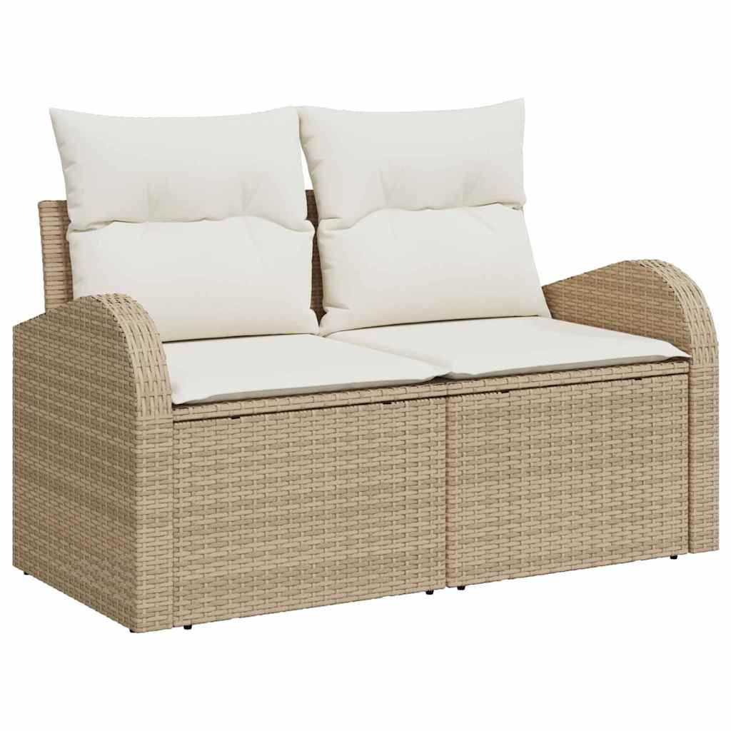 Gartensofa-set mit Speicher 9 pcs Beige und Creme Poly-Rattan