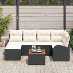 Gartensofa-set mit Speicher 7 pcs Schwarz und Creme Poly-Rattan