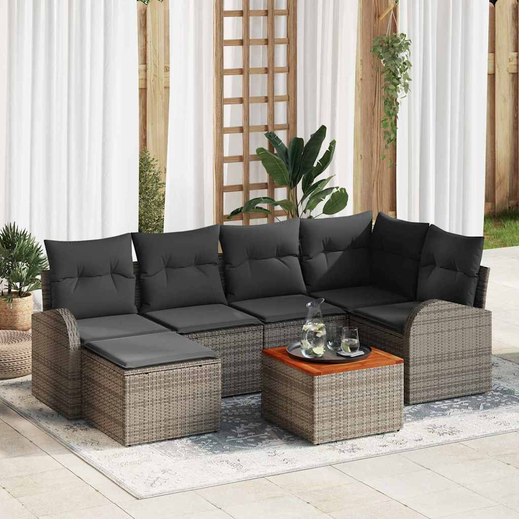 Gartensofa-set mit Speicher 7 pcs Grau Poly-Rattan
