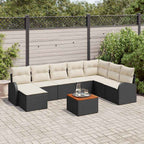 Gartensofa-set mit Speicher 9 pcs Schwarz und Creme Poly-Rattan