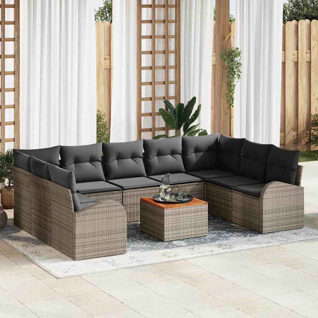 Gartensofa-set mit Speicher 10 pcs Grau Poly-Rattan