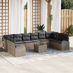 Gartensofa-set mit Speicher 11 pcs Grau Poly-Rattan
