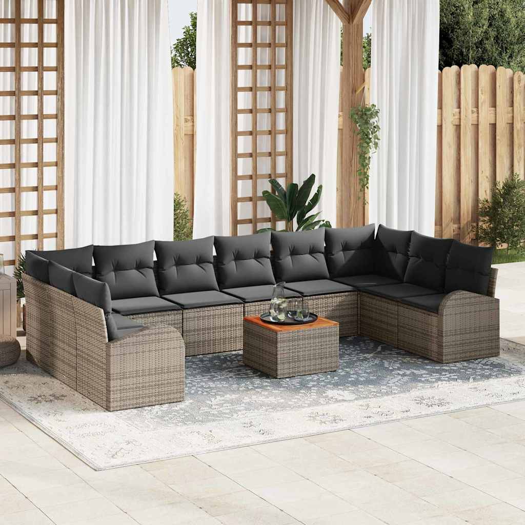 Gartensofa-set mit Speicher 11 pcs Grau Poly-Rattan