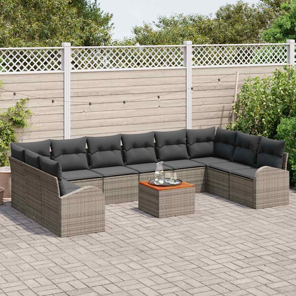 Gartensofa-set mit Speicher 11 pcs Grau Poly-Rattan