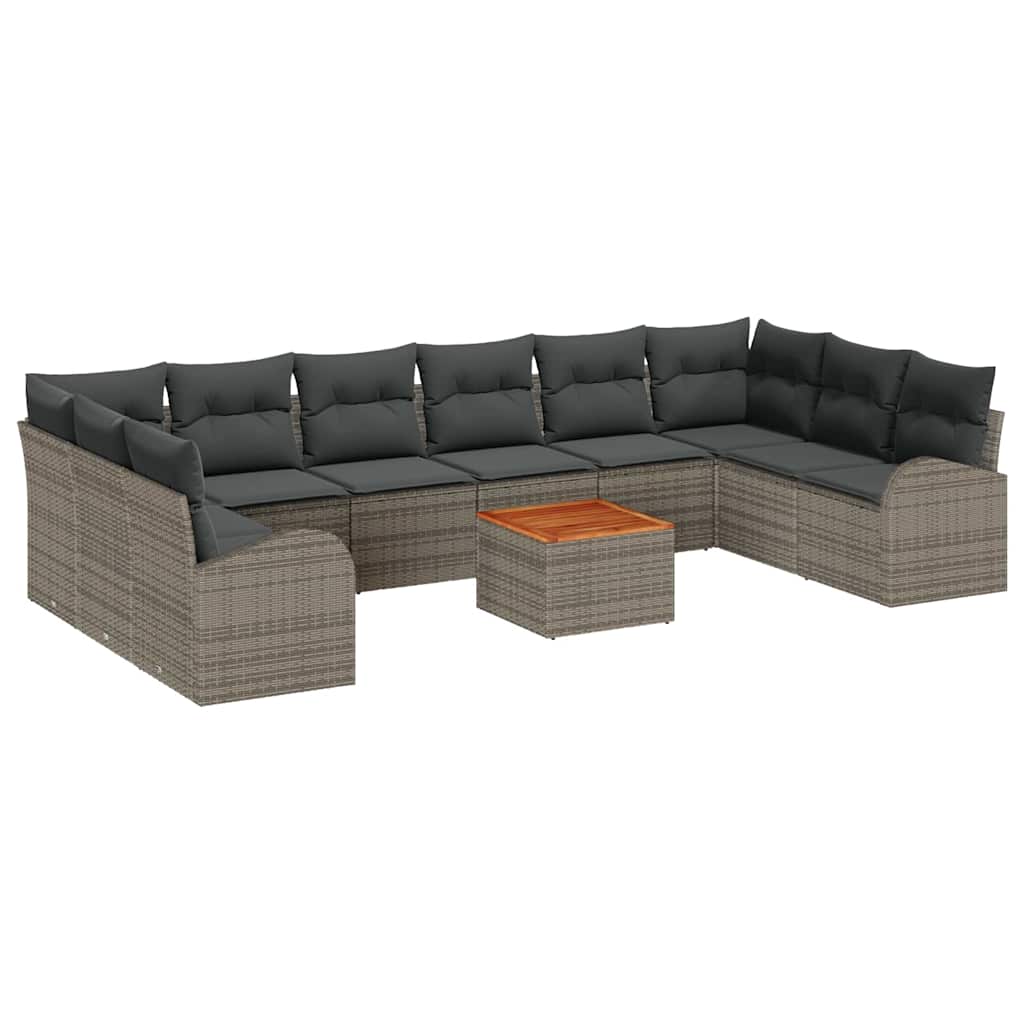Gartensofa-set mit Speicher 11 pcs Grau Poly-Rattan