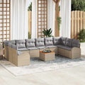 Gartensofa-set 11 pcs Beige und Hellgrau Poly-Rattan