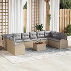 Gartensofa-set 11 pcs Beige und Hellgrau Poly-Rattan