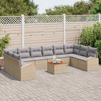 Gartensofa-set 11 pcs Beige und Hellgrau Poly-Rattan