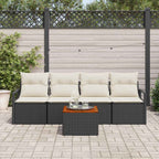 Gartensofa-set mit Speicher 5 pcs Schwarz und Creme Poly-Rattan