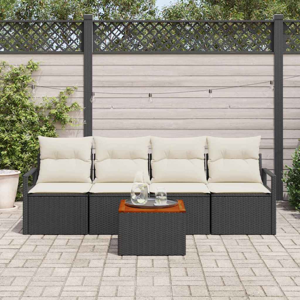 Gartensofa-set mit Speicher 5 pcs Schwarz und Creme Poly-Rattan