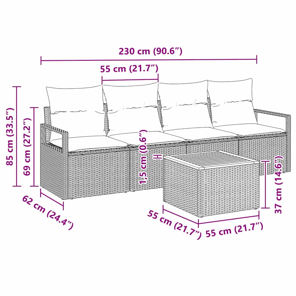 Gartensofa-set mit Speicher 5 pcs Schwarz und Creme Poly-Rattan