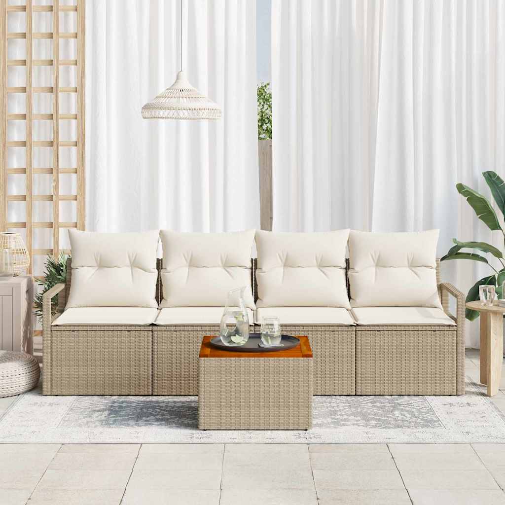 Gartensofa-set mit Speicher 5 pcs Beige und Creme Poly-Rattan