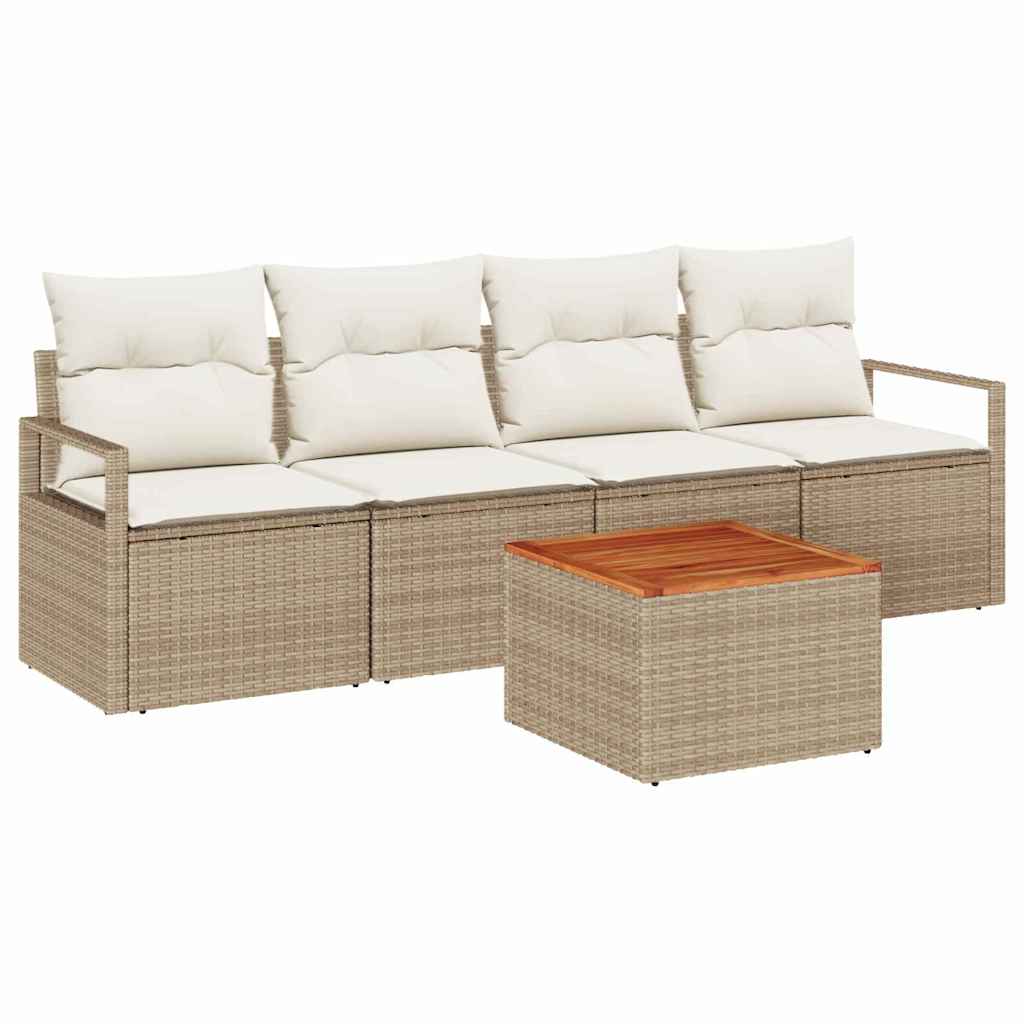 Gartensofa-set mit Speicher 5 pcs Beige und Creme Poly-Rattan