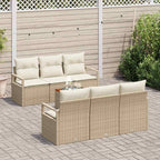 Gartensofa-set mit Speicher 7 pcs Beige und Creme Poly-Rattan